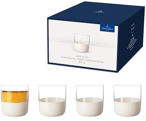 Villeroy & Boch - Manufacture Rock Blanc Shot Glass Set, 4pcs. Glass Set for Schnapps and Liqueurs, 40 ml, Crystal Glass, Matte White Slate Look