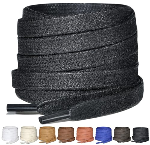 Puzeam 2 Pairs 7mm Flat Cotton Waxed Shoe Laces For Leather Shoes, Boots | Wax Shoelacess for Mens Causal Shoes
