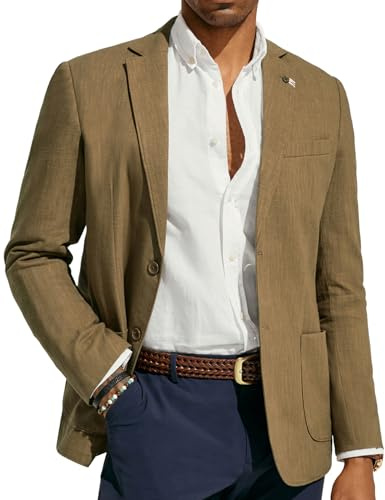 PJ PAUL JONES Giacca da uomo in lino, moderna, per il tempo libero, sportiva, regolare, con 2 bottoni, blazer da lavoro, Kaki scuro, L