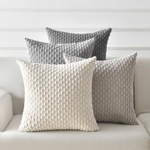 ANBURG Boho Kissenbezug 40x40 Grau Kordsamt 4er Set, körnig Farbverlauf Kissenbezüge Cord Zierkissenbezug für Wohnzimmer, Deko Schlafzimmer Kissenhülle, Sofakissen Quadratisch Weicher Couchkissen