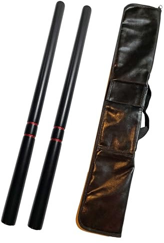 TEKKA BUDO 2er Set Escrima Stock schwarz mit Waffentasche - 65 cm stabile Ausführung - Trainingsstick Arnisstock Holz Eiche Kurzstock Kali Kampfsport, Kali Arnis SV