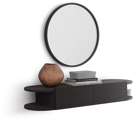 Mobili Fiver, Console Murale Olivia avec 2 Tiroirs, Frêne Noir, NO, Console pour salon, Made In Italy