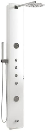 AMBRA WATER Colonna pannello doccia in acciaio bianco e vetro trasparente con doccetta, flessibile e getti orizzontali massagge modello virgo bianco lucido