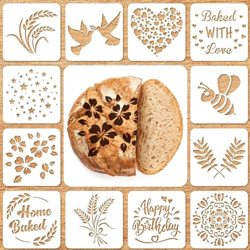 CQXSYTBN 12 Pezzi Stencil per Pane e Torta, Artigianale, Set di Stencil da Forno, Stencil da Cucina, Template da Forno, Pane, Torta
