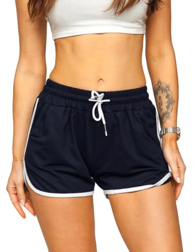 Hanyomo Women Athletic Yoga Fitness Terry Cotton Shorts Gym Running Bodybuilding Medium Thickness Shorts Navy Blue M
