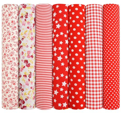 AOOSA 7 Piezas Diseño de Retales Telas 50x50cm, 100% Tela algodón Telas Patchwork, Cuadrada Florales Precortados para Costura, Acolchado, Decoración de Bricolaje, Trabajo a Mano, Textil Manualidades