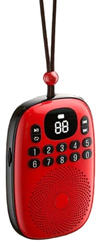 Koolenry Mini Pocket FM Radio Rechargeable Bluetooth 5.4 Speaker LED Display Digital Radios Receiver TF Card MP3 Music Box Player Red
