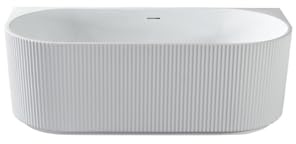 Belvit Rondo - Bañera independiente de 170 x 80 cm, acrílico ovalado, color blanco mate, doble pared con rayas verticales, bañera de pie moderna, color blanco mate