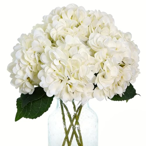 Hsyadazi 5 piezas de hortensias artificiales de seda | Flores de seda realistas en tallo individual (47 cm) para jarrones y ramos | Ideal para bodas, decoración del hogar, fiestas y decoración