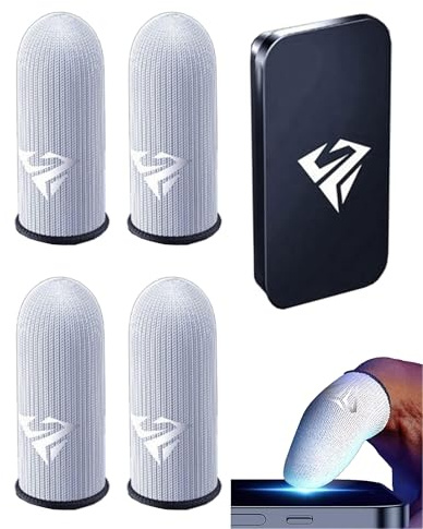 MOPZIJA 2 pares Fundas para Dedos Gaming con Caja Metálica,para Juegos Móviles Manga del Pulgar de Pantalla Táctil Dedales Profesionales para Juegos Dedales Resistentes Al Sudor Transpirables,Estilo A