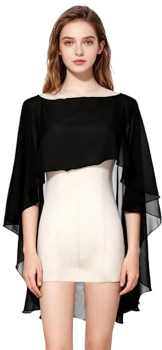 1 Piezas Damas Gasa Cape Bufandas Para Vestidos De Novia Elegantes Capelets De Banquete 115Cm Capa Gasa Fiesta,(Negro,A)