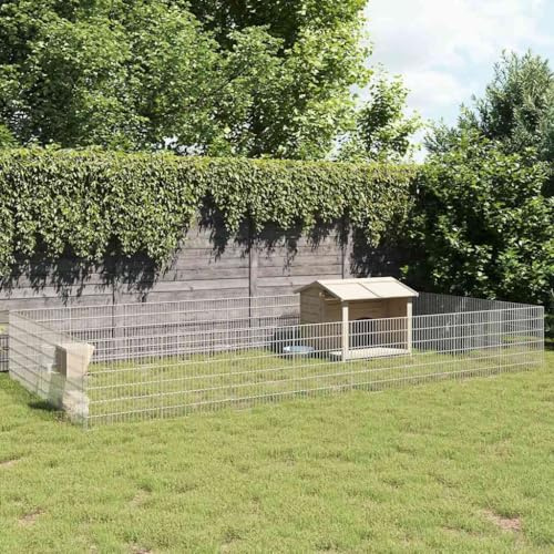 Galvanised Iron Rabbit Hutch 24-Panel Free Range Animal Enclosure, 54x60 cm Pet Playpen for Exercise and Rest, DIY Assembly Shape