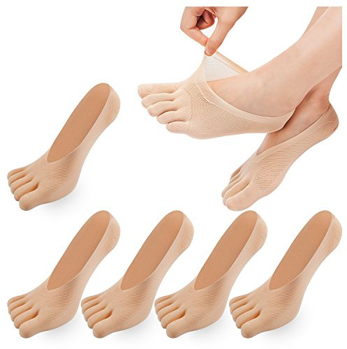 MOAMUN 5 Pairs Thin Toe Socks for Women, Skin, Size 4-8