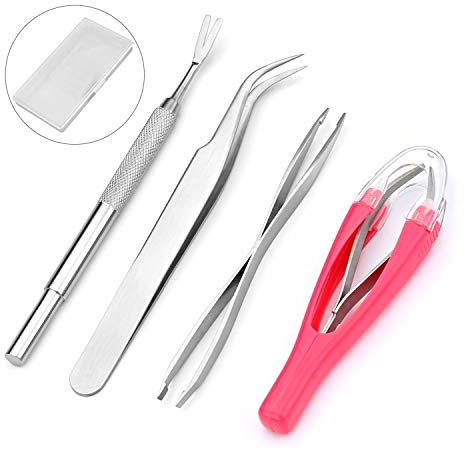 Qisiewell Edelstahl Zeckenentferner Set Zeckenzange Zeckenpinzette Zeckenhaken - Zeckenentfernung fur Mensch und Tier (4er Pack)