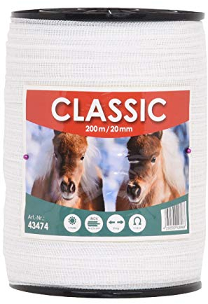 VOSS.farming Weidezaunband 20mm Classic 4 x 0,16 NIRO, weiß, Weidezaun und Elektrozaun Band, Elektroband, Pferdezaun, Pferdeband, Ponyzaun, Sparset(2000 m)