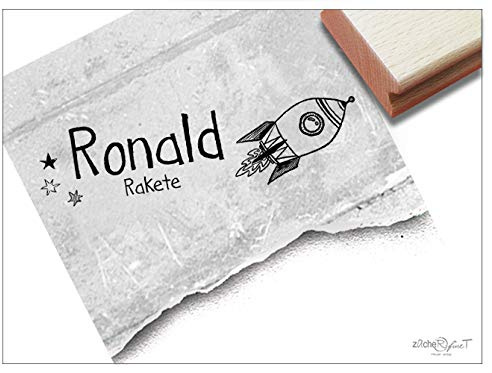 Stempel - Individueller Namensstempel STERNE Rakete - Kinderstempel personalisiert Name, Geschenk für Kinder Kita Einschulung Schule - zAcheR-fineT