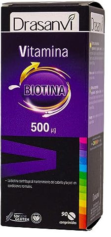 DRASANVI VITAMINA H BIOTINA - Contribuye al mantenimiento del cabello, la piel y las uñas en condiciones normales - VEGANO - SIN GLUTEN - 90 comprimidos