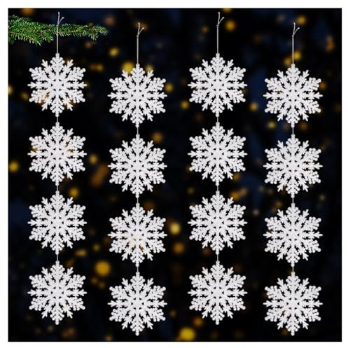 COM-FOUR® 16x Christbaumschmuck mit Glitzereffekt - Weihnachtsdeko Schneeflocke - Anhänger für Weihnachten in weiß (16 Stück - 10cm)