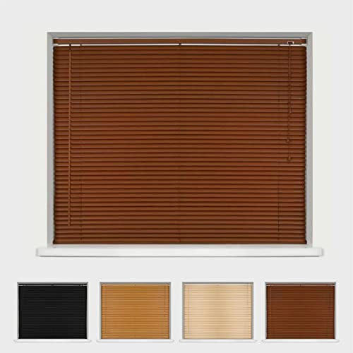 Wood Grain Effect Made To Measure PVC Venetian Blind Easy Fit Home Office - Up To 90cm Width x 150cm Drop - Dark Oak