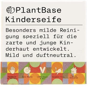 PlantBase Baby-Kinderseife Bio für Gesicht und Körper, für empfindliche Haut ohne Palmöl, Handmade in Germany, 1 x 100 g