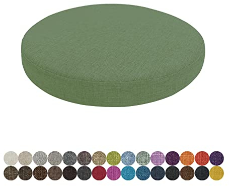 Lsjoaw Rund Sitzkissen Stuhlkissen 30 X 30 X 3CM(1 Pieces) Leinen Sitzpolster Abnehmbares Memory Schaum Runde Sitzauflage für Stuhl Bank Hocker Haus Küche Esszimmer Garten Büro,Grün