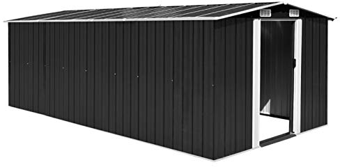 Homgoday Gerätehaus Geräteschuppen Garten Schuppen mit Satteldach und Schiebetür Gartenhaus Mit 4 Lüftungsgittern Metallschuppen für Garten Outdoor 257x489x181 cm Metall Anthrazit