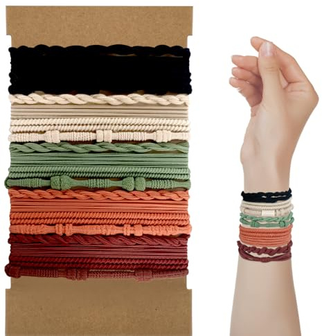 20 Pcs Hair Ties, Boho Ponytail Holders Elastics Hair Ties No Damage Dark Hair Tie Bracelets for Women Girls Men Thick/Medium/Long Hair (5 Colors)