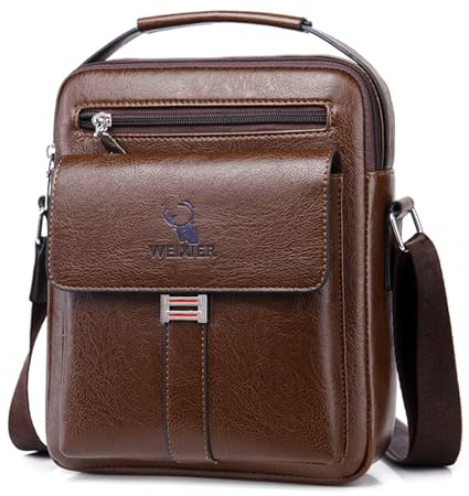 Bandoleras Hombre Cuero Bolso de Bombro Pequeña Mariconera Cruzada Bolso de Negocios Mano Bolsas de Trabajo Teléfono Cartera Monedero para Viajes,Compras (Marrón oscuro Bolsos de hombro para hombre)