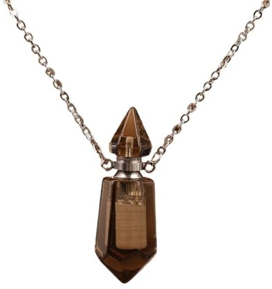 HXSCOO Natural Gems Stone Faceted Prism Perfume Bottle Pendants Necklace (Color : Smoky Quartz Silver)