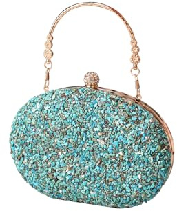 CORIOS Lentejuelas Clutch para Mujer Bolsa de Noche Bolso de Boda Bolsa de Cadena Pequeña Bolso de Fiesta Lujoso Bolso de Hombro Elegante Bolsos Bandolera Azul Verde