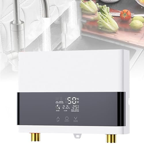 URJWAN Instant Water Heater, Tankless Electric Heating Element Energy Efficient Water Heater for In-Line Sinks, Under Sink, and Showers with Lcd Display,White-220V