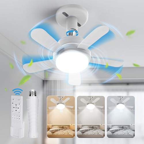 BLITZWILL Ventilateur de Plafond avec Lumière, Ø38cm Mini Télécommande Ventilateurs de Plafond Silencieux avec Éclairage LED, 6 Vitesses, 3 Couleurs Dimmables, Été-Hiver, Douille E26/E27, Minuterie