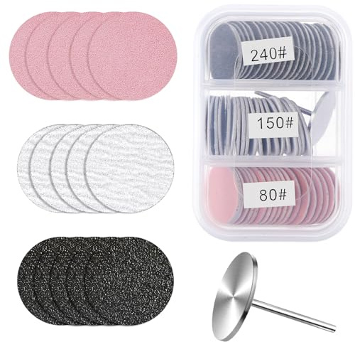 60Pcs Sanding Paper Discs with Metal Nail Drill Bit 25mm Replacement Foot Sandpaper Discs Bits for Electric Callus Remover Dead Skin Pedicure Supplies(Black, White, Pink)