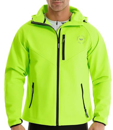 Wulibike Fahrradjacke Herren Winter Thermo fleecejacke Wasserdicht Atmungsaktiv Laufjacke Wanderjacke Unisex für kaltes Wetter Grün A6=XXL