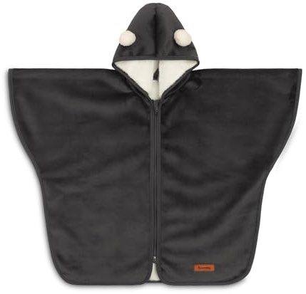 Sensillo - Baby Car Poncho - per seggiolino Auto - Passeggino - Bicicletta - Mantellina con Cappuccio - Caldo Poncho Polare per l'inverno e l'Autunno - ca. 80x59cm (+/- 2cm) - Grafite