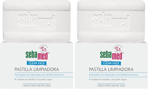 Sebamed Clear Face Pastilla Limpiadora - 100g pastilla limpiadora sin jabón para piel con impurezas con tendencia al acné. Combate granos, puntos negros e impurezas de la piel, 1 (Paquete de 2)