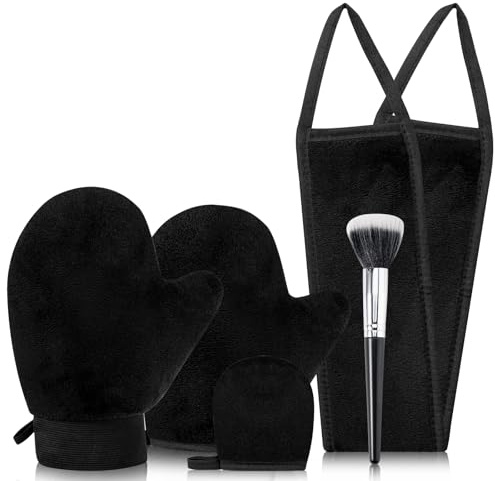 Leikedun 5-in-1 Self Tanning Mitt with Brush, Reusable | Applicator kit for body face back, streak-free lotion glove, prevents stained hands, washable tanning accessory