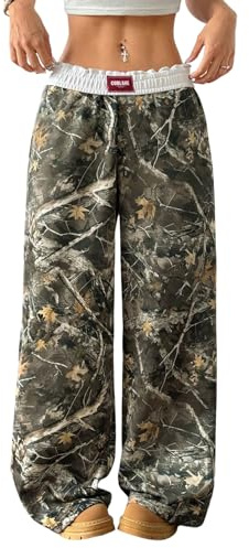 GORGLITTER Pantalon camouflage Y2K baggy pour femme - Pantalon de loisirs avec poches - Pantalon de jogging long - Pantalon de sport - Taille élastique - Pantalon cargo