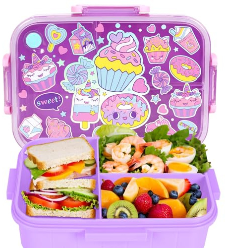 PinkSheep Bento lunchlådor för barn, 1 200 ml BPA-fria läckagesäkra barnmatbehållare med 3 fack för pojkar flickor (efterrätt)