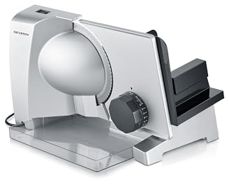 Severin Allesschneider für Brot oder Aufschnitt, Brotschneidemaschine mit stufenlos einstellbarer Schnittstärke, 0-23 mm, deutsche Qualität, Aufschnittmaschine mit Metallgehäuse, 130 W, grau, AS 3917