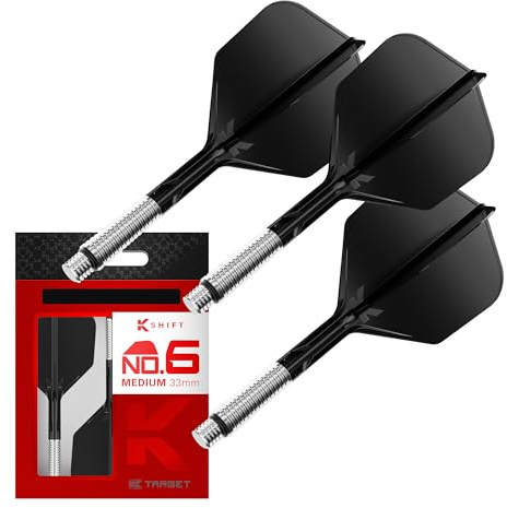 Target Darts K-Shift No.6 Integrated Flights & Shafts | K Shift No.6 Flight & Shaft System, Black – K-Flex Medium Shift Spin Base, Professional Dart Accessories