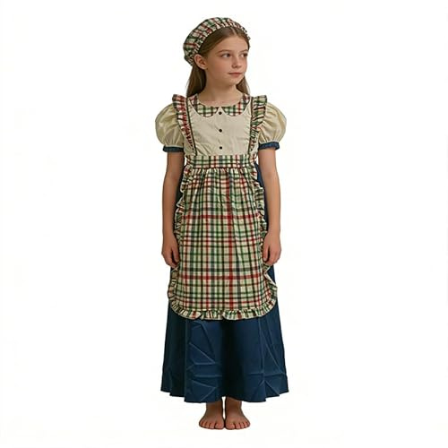 Girls Fake 2-Piece Dirndl Dress Costume Set with Hat, Perfect for Oktoberfest, Themed Parties, Cosplay & Dress-Up Play (5-6Y)