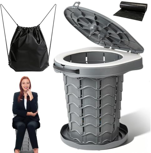 Toilettes de Camping Pliables, Toilettes Mobiles avec Couvercle, Toilettes de Voyage avec Sac de Toilette et 10 Sacs Poubelle, Pot Pliable pour le Camping la Randonnée les Festivals