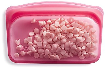 Stasher Snack Bag (Raspberry) | Reusable Freezer Bags For Travel and Food Storage, Silicone Zip Loc Bag | 21cm x 14cm x 1.3cm / 290ml