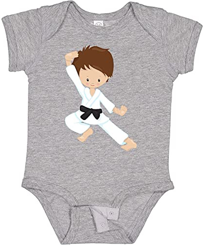 inktastic Karate Boy, Cute Boy, Black Belt, Brown Hair Baby Bodysuit Newborn 0060 Heather Grey 39db7