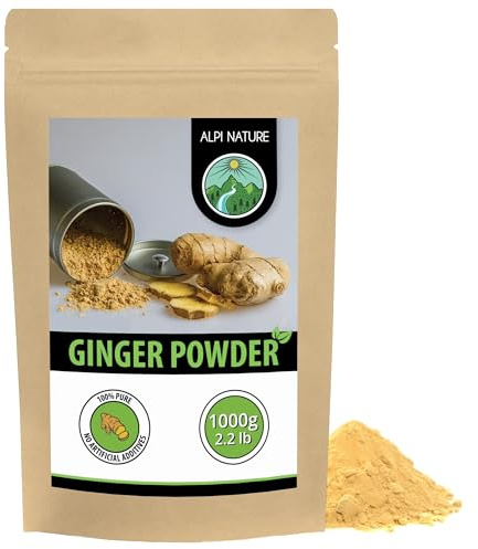 Alpi Nature Jengibre en Polvo 1kg, Raíz de Jengibre Seca y Molida para Cocinar y Hornear