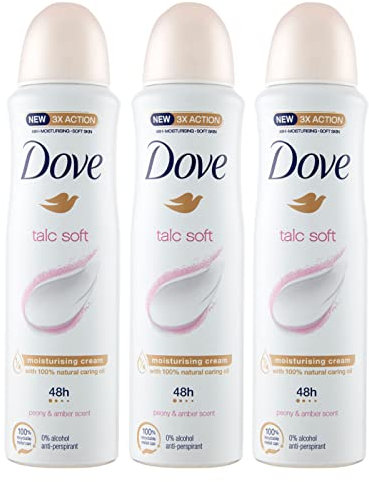 3x deodorante spray Dove Talc Soft 48h Peonia & Ambra 0% Alcol Antitraspirante - 3 Deodoranti da 150ml ognuno
