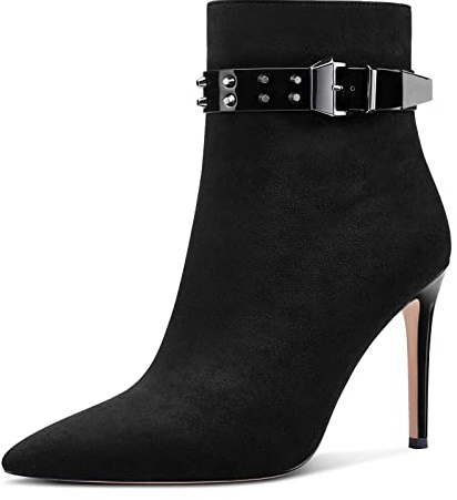 Aachcol Femmes Rivet Bottines Aiguille Haut High Talon Heel Pointu Bout Fermeture à Glissière Classique 10 CM