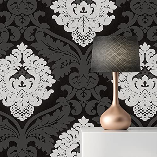 WTD 2241 Baroele Papier peint intissé Motif baroque Noir/blanc