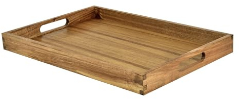 KITEISCAT Acacia Wood Serving Tray with Handles - 17-Inch Decorative Wooden Tray - Perfect for Breakfast, Lunch, Dinner, Appetizers, Patio, Ottoman, Coffee Table - Durable Living Room and Couch Tray